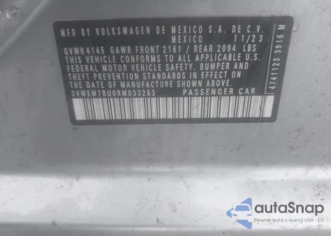 2024 Volkswagen Jetta 1.5T Se z USA, uszkodzony, nr VIN 3VWEM7BU0RM033283